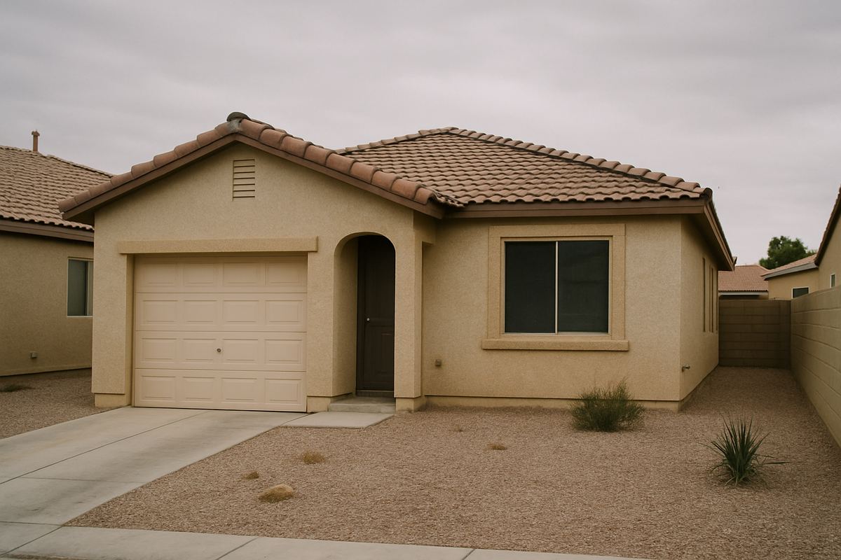 Weathered stucco rental house in the Las Vegas valley