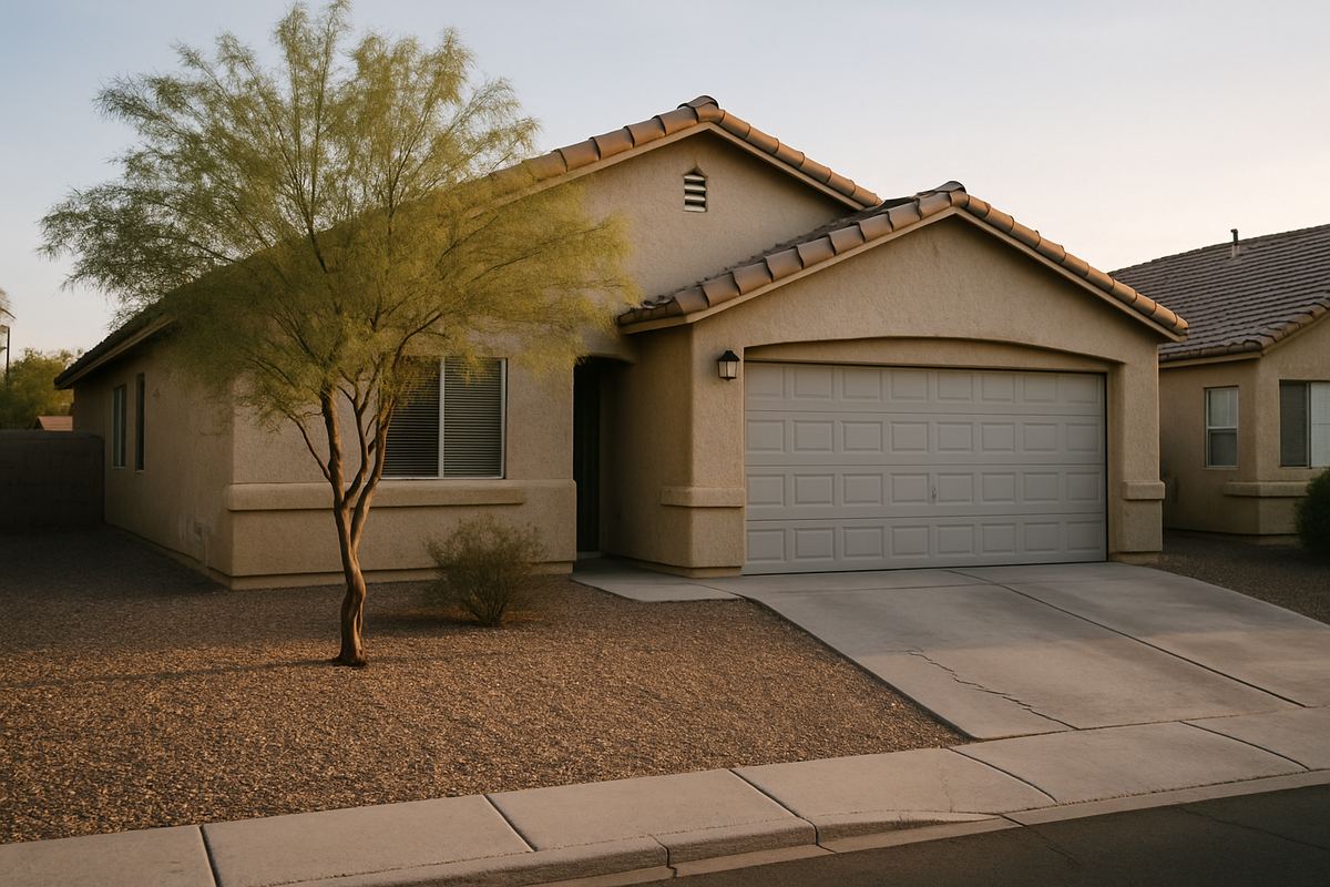 Gravel front yard of a North Las Vegas rental home