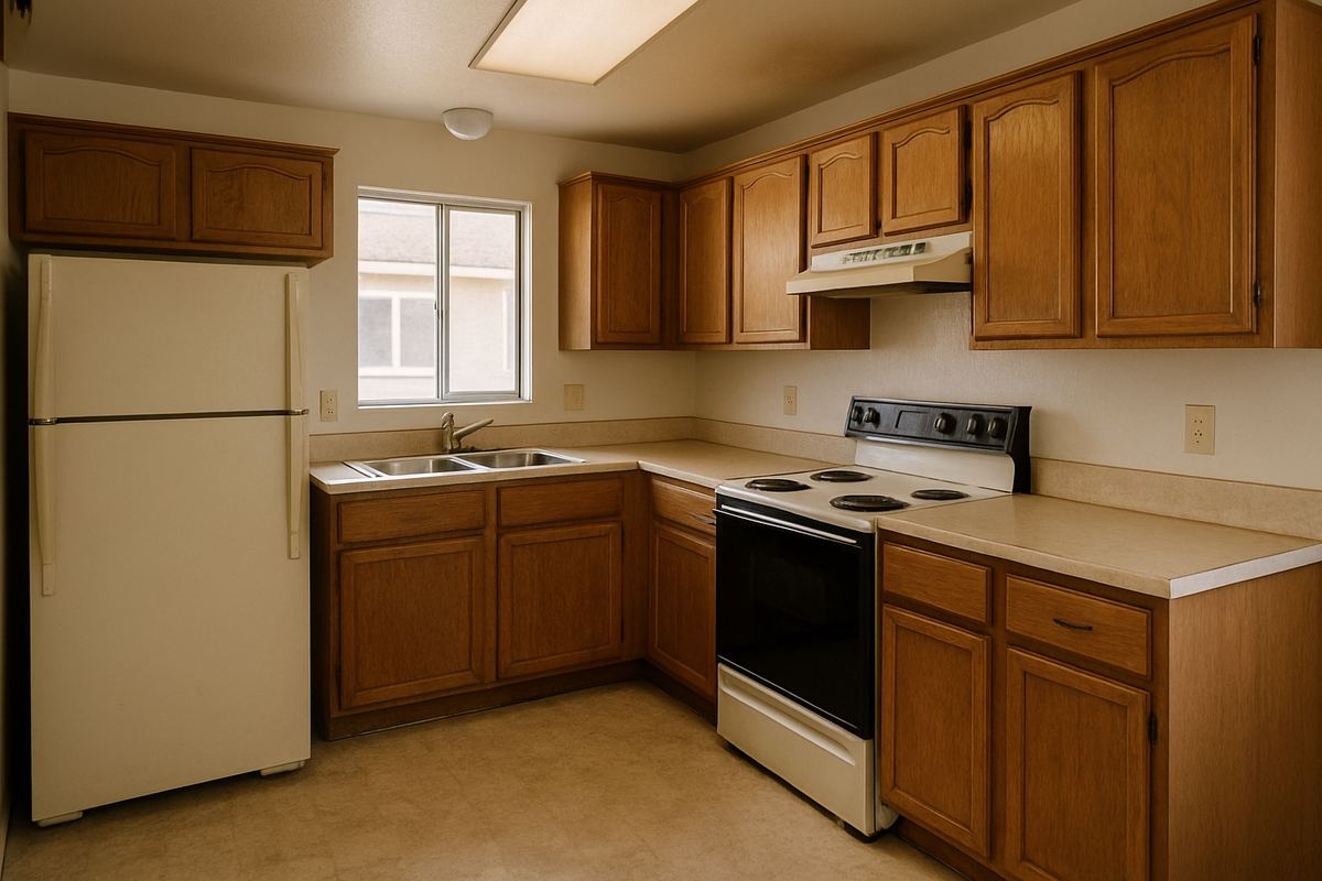 Dated kitchen inside a Spring Valley rental house
