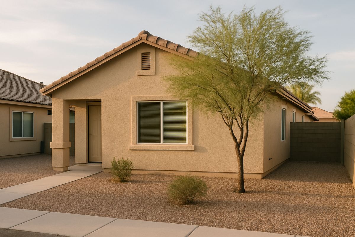 Occupied single-story stucco rental home in the Las Vegas valley